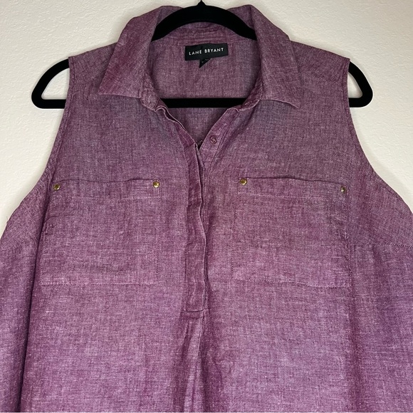 2/$30 Lane Bryant Linen Blend Purple Sleeveless Button Down Shirt - Picture 2 of 12